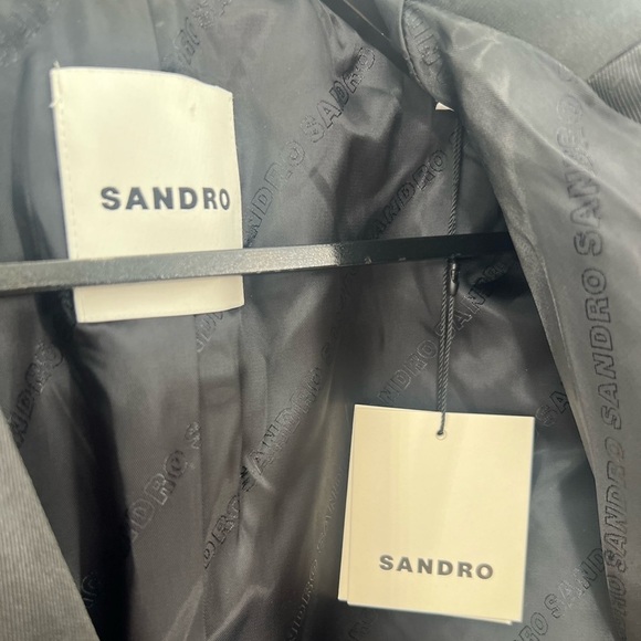 Sandro Flower Floral 3D Embellished Cropped Double Breasted Blazer Satin Jacket - Picture 6 of 9